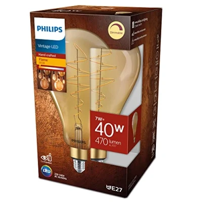 Image of PHILIPS LED Classic Giant 7W (40W) Bulb, E27 Edison Screw, 1800K Warm White, Dimmable, A160 Gold DIM