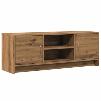 Image of vidaXL tv cabinet artisan oak engineered wood 102x30x37.5 cm with doors modern unit for living/bedroom storage