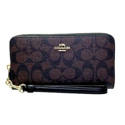 Image of Coach Accordian Zip Phone Wallet Wristlet, Brown Black