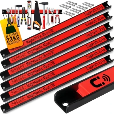 Image of Deuba® Magnetic Tool Holder Strips 6 x 45cm / 17“ 23KG Load Capacity Including Mounting Material Space Saving Wall Mounted Storage Garage Workshop Shed