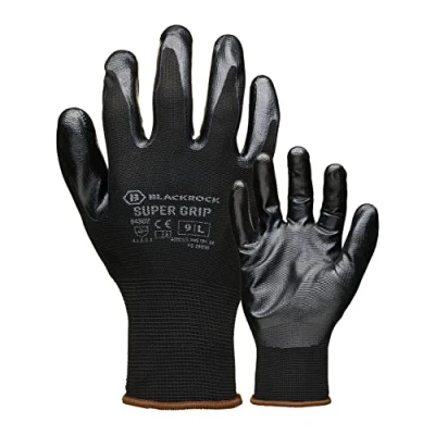 Image of Blackrock Super Grip Work Gloves, Black Nitrile Safety Gloves Men Women, Working Roofing Warehouse Thin DIY, Gardening Outdoor Size 10/XL