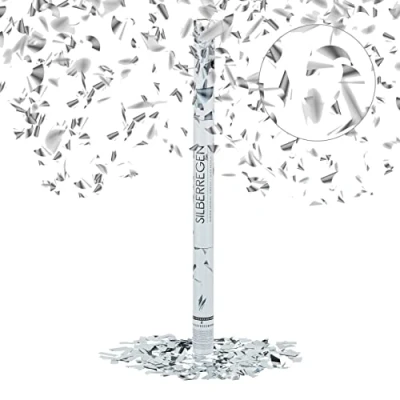 Image of 5x Party Poppers, 80 cm Confetti Cannon Set, for Weddings and Birthdays, Shooter with 6 8 m Shooting Distance, Metallic Silver