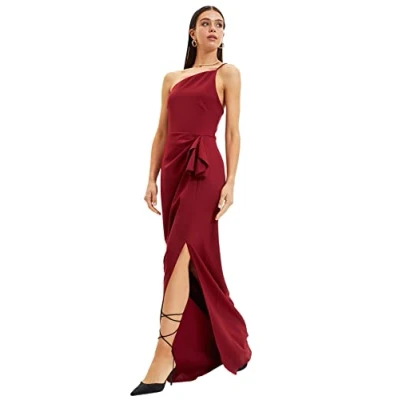 Image of Trendyol Women Maxi Shift Regular fit Woven Evening Dress Burgundy
