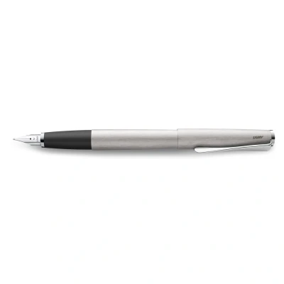 Image of Lamy studio brushed Fountain Pen in elegant metal body steel nib, partially platinum plated &amp; nib size B incl T 10 blue ink cartridge
