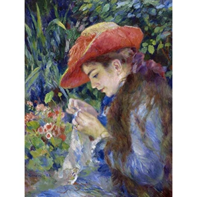 Image of Artery8 Renoir Marie Therese Durandruel Sewing 1882 Painting Premium Wall Art Canvas Print 18X24 Inch