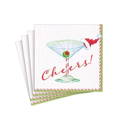 Image of Caspari Christmas Cocktail Party Cheers! Paper Napkins, 20 Per Package