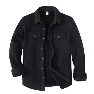 Image of ZENTHACE Men&#039;s Warm Sherpa Lined Fleece Plaid Flannel Shirt Jacket(All Lined) Black XXL