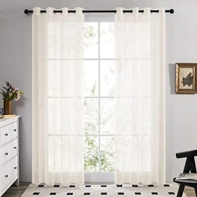 Image of Deconovo Eyelet Net Curtains, Semi Transparent Sheer Voile Curtains for Windows, 55 x 71 Inch(Width Length), Beige, 2 Panels