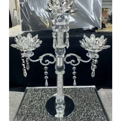 Image of Biznest Crushed Diamond Candle Holder Silver Crystals Filled 3 Flower Tier Romany Lotus Sparkle Ornament Bling Gift, Birthday Present Gift