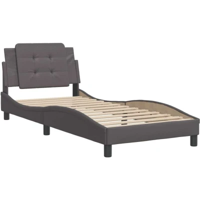 Image of vidaXL Single Bed Faux Leather Bedstead with Foam Headboard Pillow &amp; Plywood Slats, Grey, 80x200cm for Bedroom Elegance