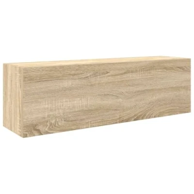 Image of vidaXL Bathroom Wall Cabinet Engineered Wood Sonoma Oak 100x25x30 cm with Gas Spring Doors