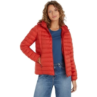 Image of Tommy Hilfiger Women&#039;s Global Stripe Transitional Padded Jacket, Red (Terra Red), 3XL