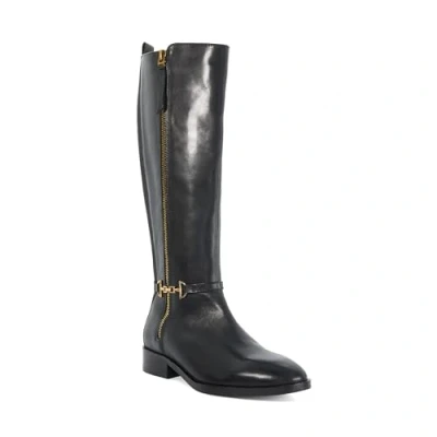 Image of Dune Ladies Taylyn Riding Boots with Signature Buckle Detail Size UK 6 Flat Heel Knee High Black