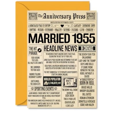 Image of 69th Anniversary Cards for Men Women Married 1955 Newspaper Happy 69 Wedding Card Husband Wife Grandma Grandad Nan Vintage Retro 1955, A5 Greeting