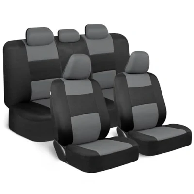 Image of BDK PolyPro Car Seat Covers Full Set in Gray on Black Front and Rear Split Bench Cover, Easy to Install, Interior for Auto Truck Van SUV