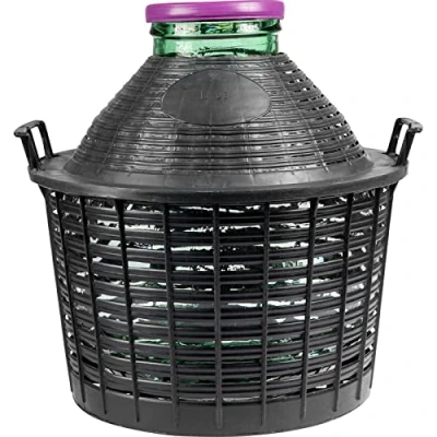 Image of DIAH DO IT AT HOME 20L Wide Neck Glass Demijohn Carboy in Plastic Basket for Wine Making Storage Balloon Fermenter