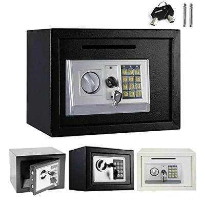 Image of Digital Safe Box Safety Electronic Security Steel Money Cash Home Office Hotel, with Full digit Keypad &amp; 2 Override Keys Installing Bolts for Wall Floor Mounted (Grey, 16L)