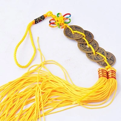 Image of Chinese Feng Shui Fortune Five Emperor Coins W Yellow Tassel Free Mxsabrina Red String BraceletY 1013