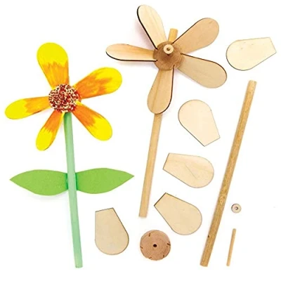 Image of Baker Ross Flower Wooden Windmills Pack of 5, Easter Crafts, Craft For Kids (FE575)