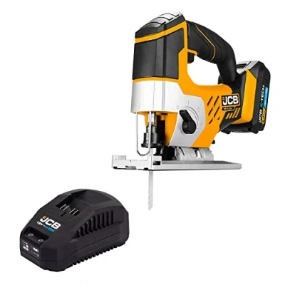 Image of JCB 18V Cordless Jigsaw, 2.0Ah Battery, Fast Charger, Variable Speed &amp; Adjustable Foot Plate, Tool Free Blade Changing, Led Light 4 Stage Pendulum, 3 Year Warranty