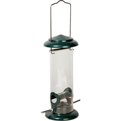 Image of dobar® 11516 Compact Bird Feeder with Landing Poles Wild for Seeds Metal in Garden/Patio/Balcony Diameter 9.5 x 23 cm Green