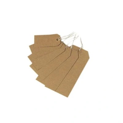 Image of 50 Brown Buff Strung Tags 96mm x 48mm Medium Luggage Manilla Tie On Tag Craft