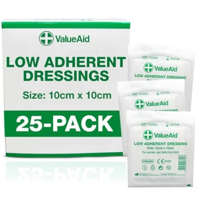 Image of Value Aid Low Adherent Dressing Pads 10cm x Box of 25 (Packing May Vary)