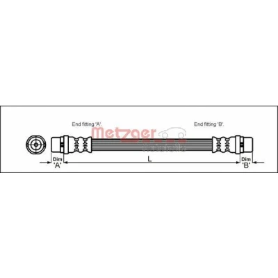 Image of 9044280435, A9044280435 Brake Hose METZGER 4110340 237mm M10 x 1 VOLKSWAGEN: LT 28 46 2 Kasten, II Platform / Chassis