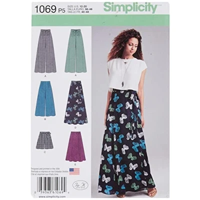 Image of Simplicity Sewing Pattern 1069: Misses&#039; Wide Leg Pants or Shorts &amp; Skirts in 2 Lengths, Size: P5 (12 14 16 18 20), Paper, White