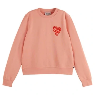 Image of Scotch &amp; Soda Chest Artwork Regular FIT Sweatshirt, Women&#039;s, Size: Large, Peach pink