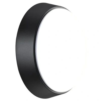 Image of Luceco EBER10S40 01 Eco Round Bulkhead LED Lighting, Black and White Bezel, 21.5 cm, 10 Watts Aluminium