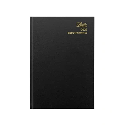 Image of Letts of London Standard A5 day to a page with appointments 2023 diary black (23 T12XBK)