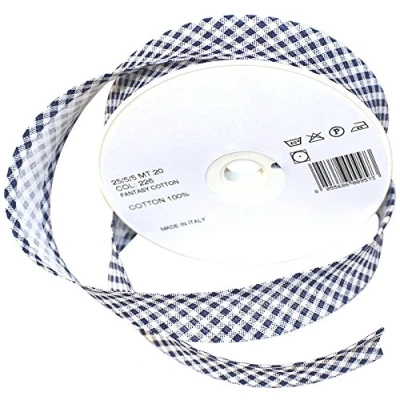 Image of Inastri 25/5/5 mm Cotton Bias Binding &#039;Gingham&#039;, Dark Blue