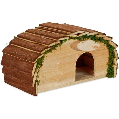 Image of Relaxdays Hedgehog House, Moss, Shelter for Pets, Garden, HxWxD: 18 x 34 17 cm, Natural Wood