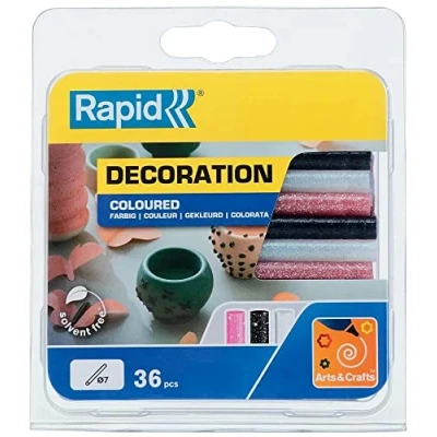 Image of Rapid 7 mm Glue Sticks Glitter Coloured, Ø7 x 90 mm, Colours: White, Pink and Black Glitter, 115g Blister Pack