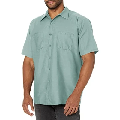 Image of Red Kap Men&#039;s Industrial Work Shirt, Regular Fit, Short Sleeve Utility Button, Light Green, S