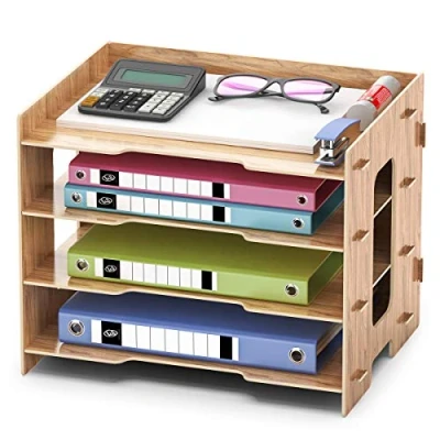 Image of Booxihome Letter Tray Office Desk Organizer a4 File Document Paper Stationery 4 Tier MDF
