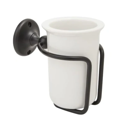Image of Milano Elizabeth Traditional Wall Mounted Bathroom Ceramic Toothbrush Tumbler and Black Holder