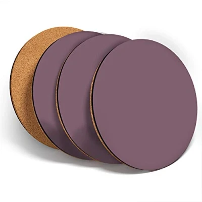 Image of Destination Vinyl ltd Great Coasters (Set of 4) Round Plum Purple Colour Block Drink Glossy Coasters/Tabletop Protection for Any Table Type #46139