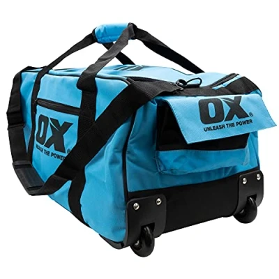 Image of OX TOOLS Pro Series 24 Inch Wide Mouth Tuff Tool Bag with Built in Wheels Shoulder Strap &amp; Heavy Duty Zipper