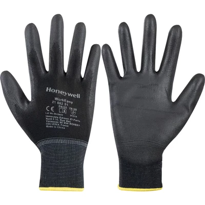 Image of Honeywell 2100251 08 Workeasy PU Black Knitted Gloves, Industrially Washable, 25 cm Length, Gauge 13, Size 8 (Pack of 10 pairs)