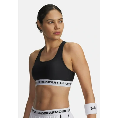 Image of Under Armour Women’s Crossback Mid Impact Sports Bra, (007) Black / White Black, M