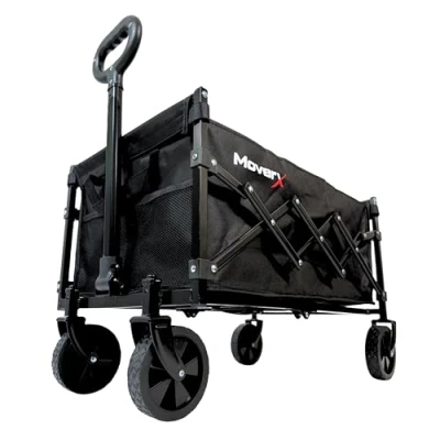 Image of MoverX 70L Festival Trolley on Wheels, Folding Wagon, Portable Camping Cart, Collapsible Foldable Trolly for Beach Outdoor Garden Picnic Shopping Fishing, Adjustable Handle, Black