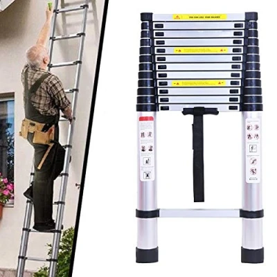 Image of 16.5ft/5m Aluminum Collapsible Ladder Extension Telescoping Climb Adjustable Folding Tools 13Steps Max.330lbs, for Household Home Warehouse Indoor Multi Function