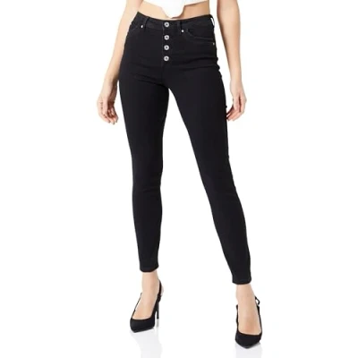 Image of ONLY Women&#039;s Onlwauw Hw Fly But Poc Skin DNM Jeans, Washed Black, M / 32L