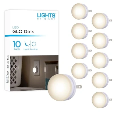 Image of Lights By Night Mini LED Light, Plug in, Dusk to Dawn Sensor, Warm White, Compact, Ambient Lighting, for Bedroom, Bathroom, Nursery, Hallway, Kitchen, 55166, 10 Pack