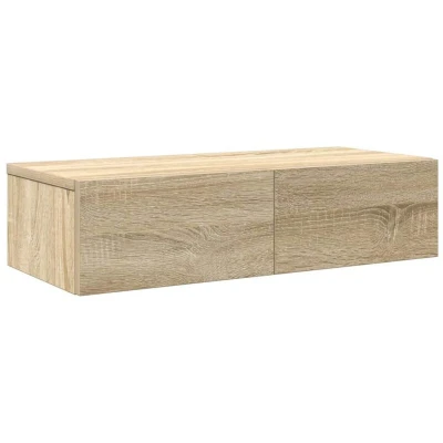 Image of vidaXL Wall Shelf with Drawers Engineered Wood Sonoma Oak 60x26.5x15 cm Modern Space Saving Floating Living Room/Bedroom Storage