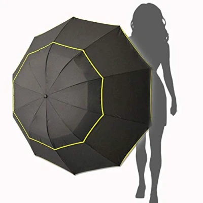 Image of Kalolary Extra Large Umbrella Folding Rainproof Compact Black Oversize, Double Canopy Vented Waterproof Stick Travel Umbrellas for Women Men Home Office Use