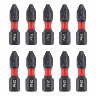 Image of 10x Bull Bits 25mm PH2 Impact Screwdriver Drill Driver Phillips No.2 Compatible with DeWalt Milwaukee Bosch Makita and More