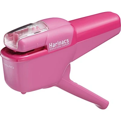 Image of Kokuyo Harinacs Japanese Stapleless Stapler Pink SLN MSH110P Up to 10 Papers